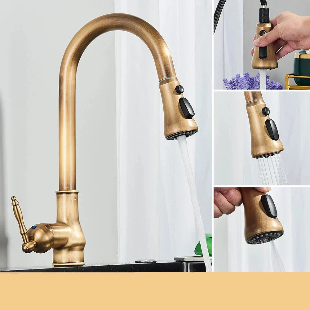 Antique Brass Kitchen Mixer Tap, Retro Style with 360° Swivel Spout, view 8