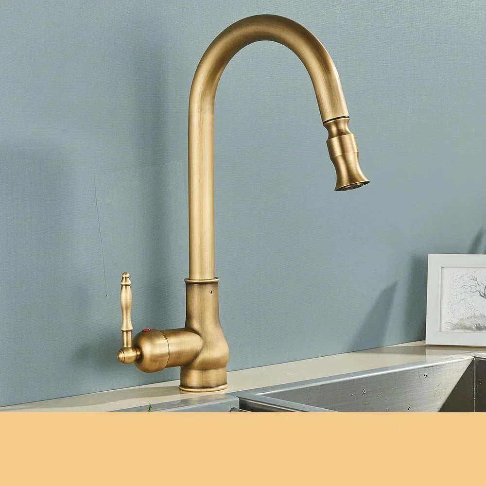 Antique Brass Kitchen Mixer Tap, Retro Style with 360° Swivel Spout, view 9