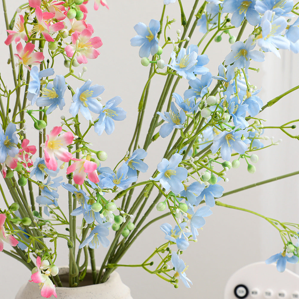 Artificial Flower Branch with Delicate Blue Flowers and Green Berries | High & Bury