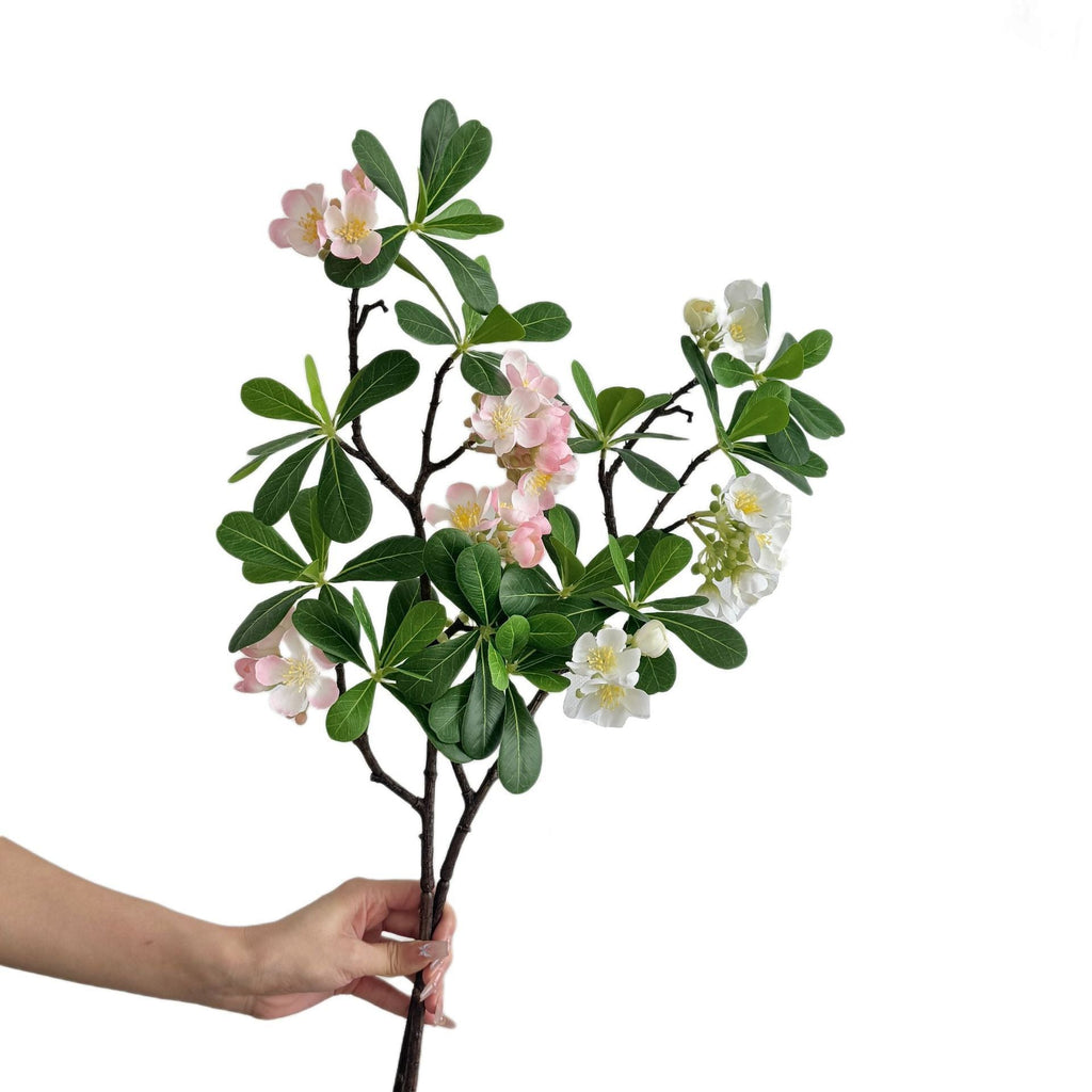 Artificial Flower Branch with Fine Pink Flowers and Vibrant Leaves | High & Bury