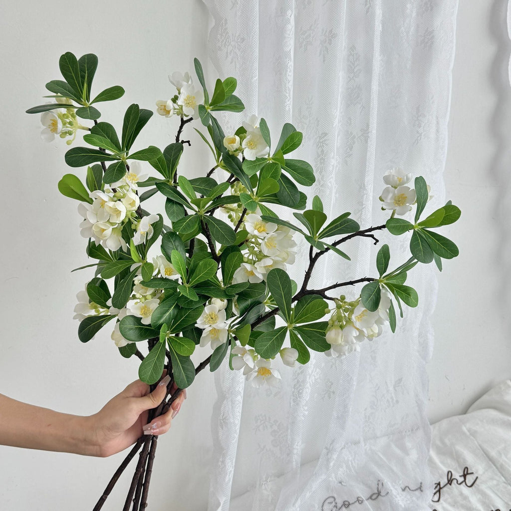 Artificial Flower Branch with Fine Pink Flowers and Vibrant Leaves | High & Bury