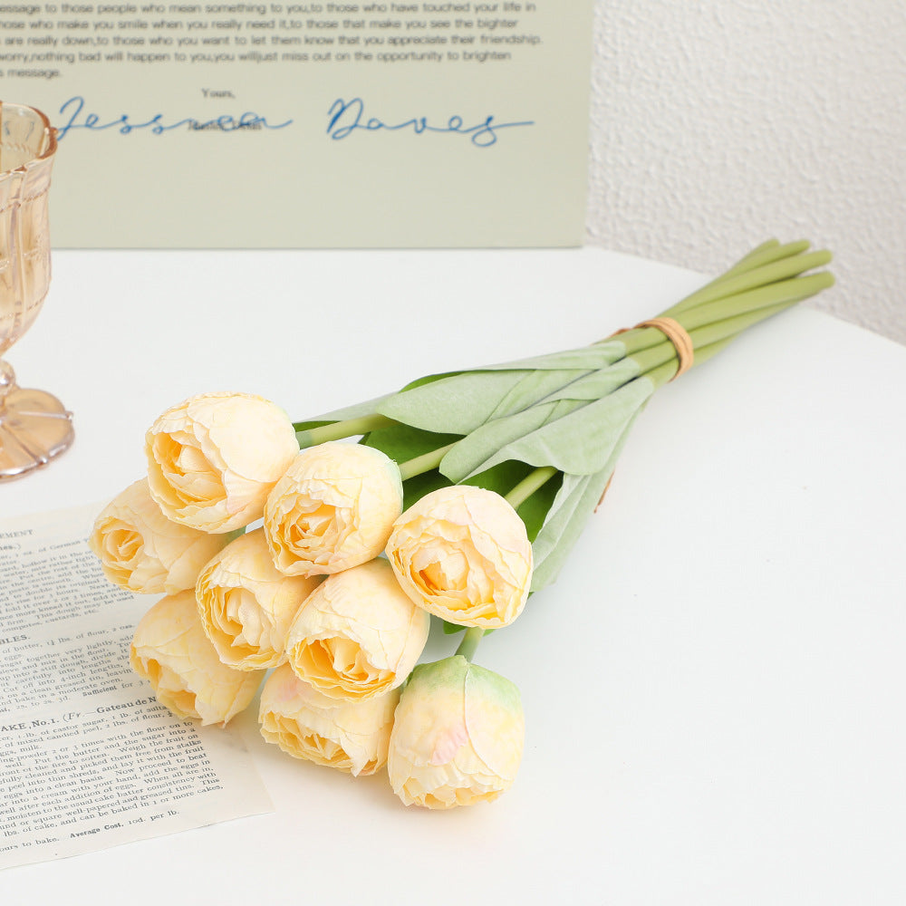 Artificial Peony Bouquet Pink Light Yellow | High & Bury
