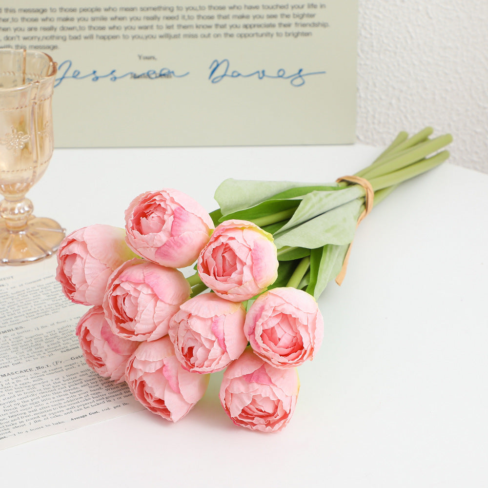 Artificial Peony Bouquet Pink Light Yellow | High & Bury