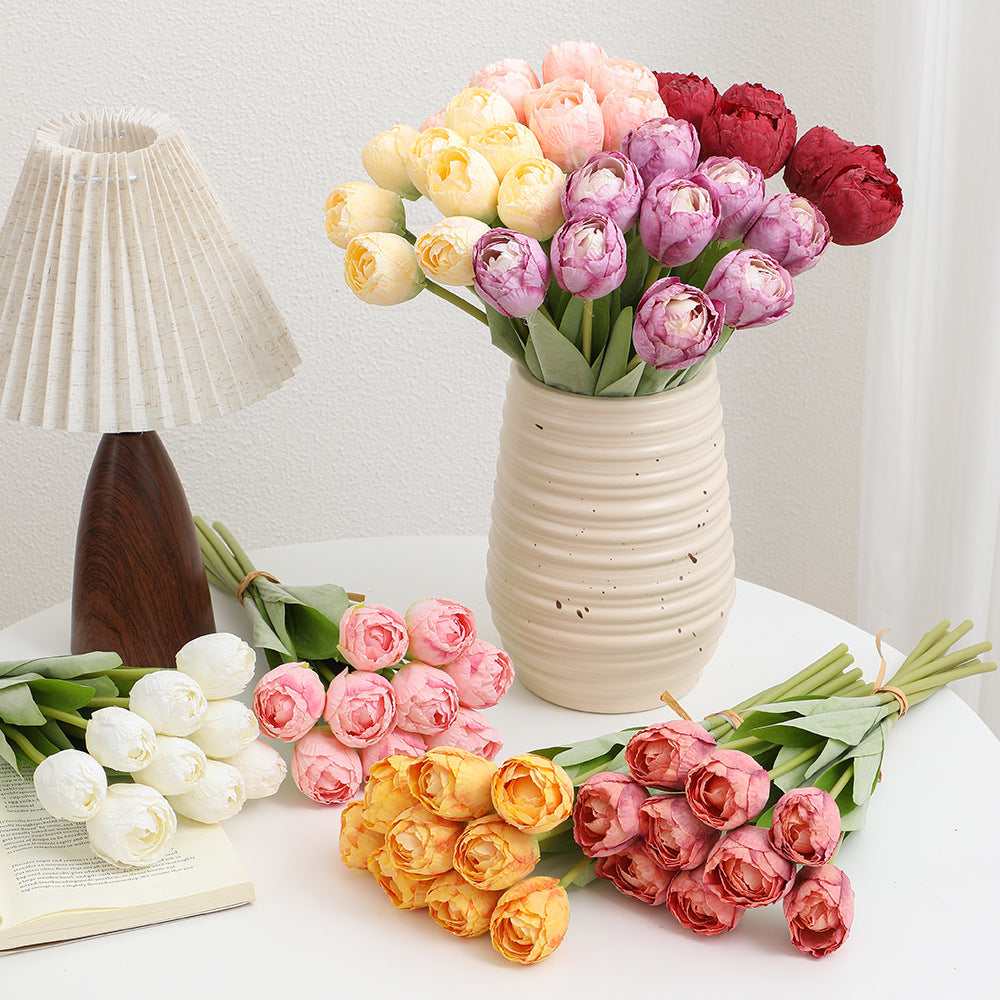Artificial Peony Bouquet Pink Light Yellow | High & Bury