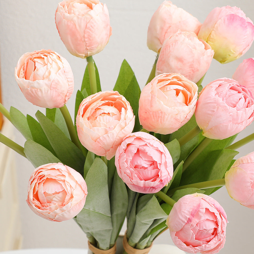 Artificial Peony Bouquet Pink Light Yellow | High & Bury