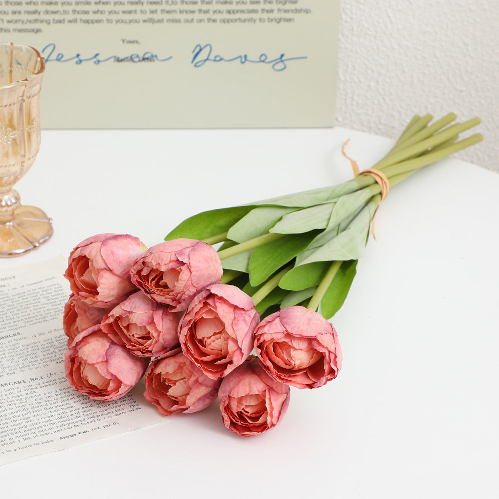Artificial Peony Bouquet Pink Light Yellow | High & Bury