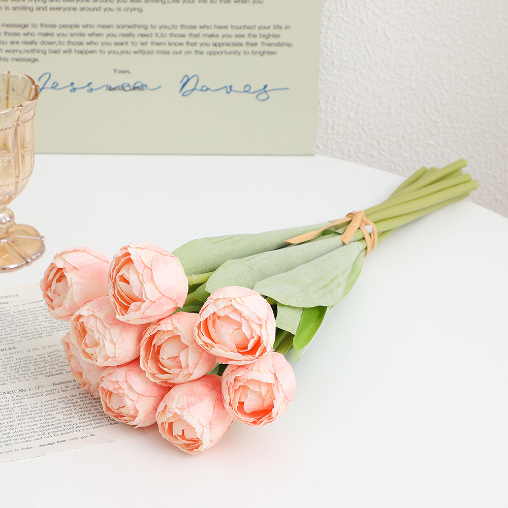 Artificial Peony Bouquet Pink Light Yellow | High & Bury