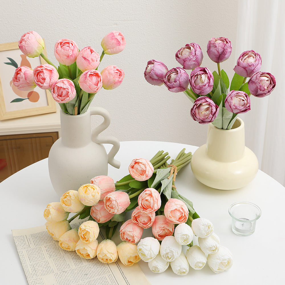 Artificial Peony Bouquet Pink Light Yellow | High & Bury