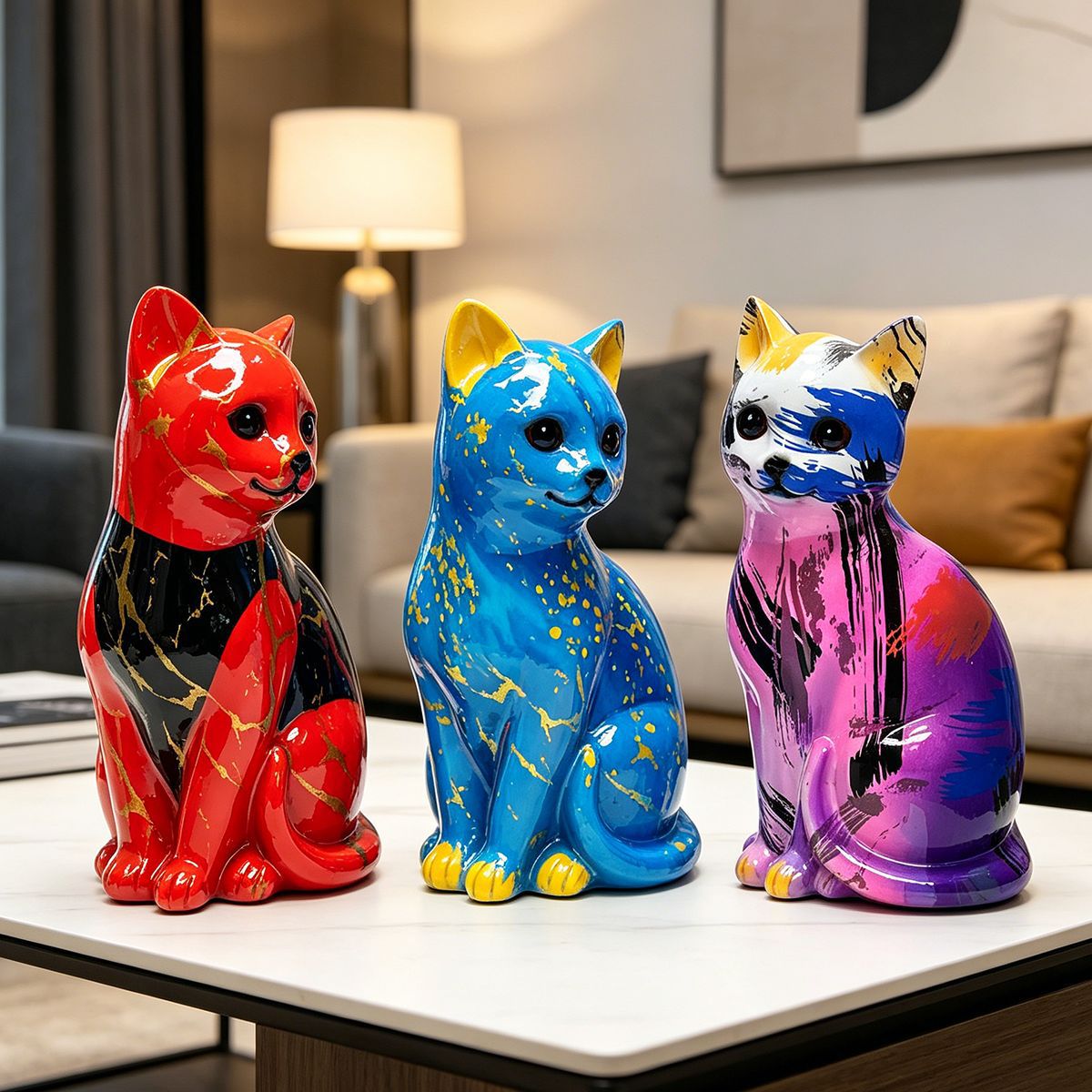 Artistic Cat Figurine in Vibrant Design | High & Bury