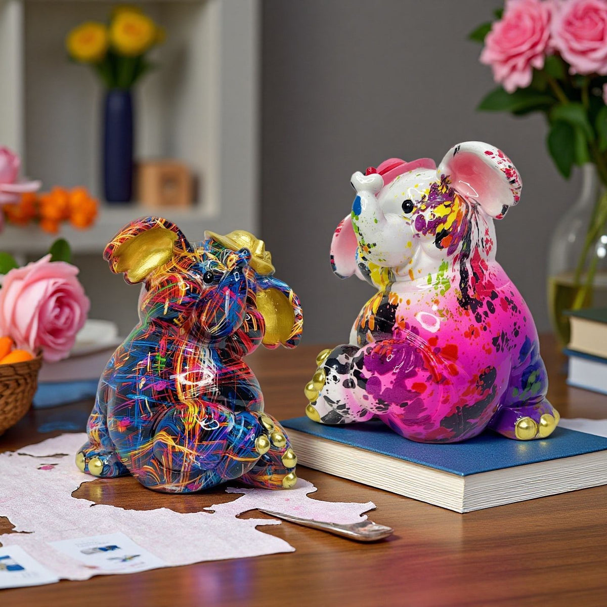 Artistic Elephant Figure with Football Motif | High & Bury