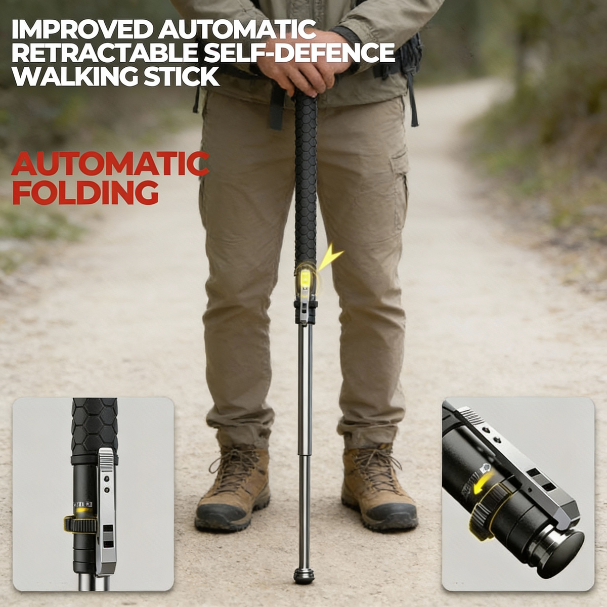 Automatic Hiking Walking Stick with LED Light, Alloy Steel