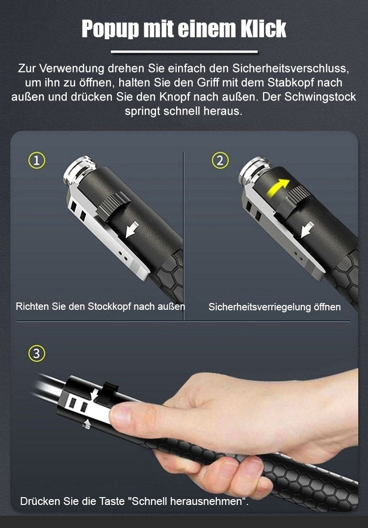 Automatically Extendable Steel Baton with Button and Safety Lock, view 8