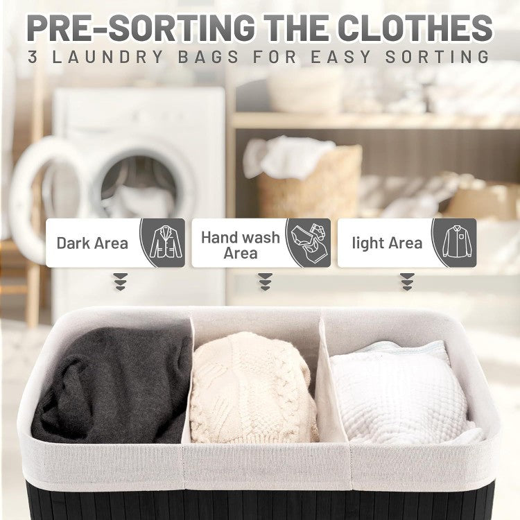 Bamboo Laundry Sorting Bin with Various Compartments | High & Bury