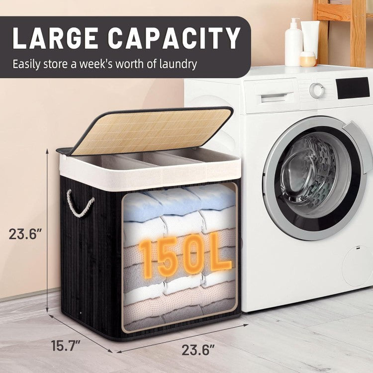 Bamboo Laundry Sorting Bin with Various Compartments | High & Bury