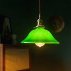 Banker-Style Glass Pendant Light with Brass Socket and Twisted Fabric Cord | High & Bury