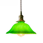 Banker-Style Glass Pendant Light with Brass Socket and Twisted Fabric Cord | High & Bury