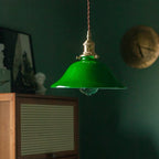 Banker-Style Glass Pendant Light with Brass Socket and Twisted Fabric Cord | High & Bury