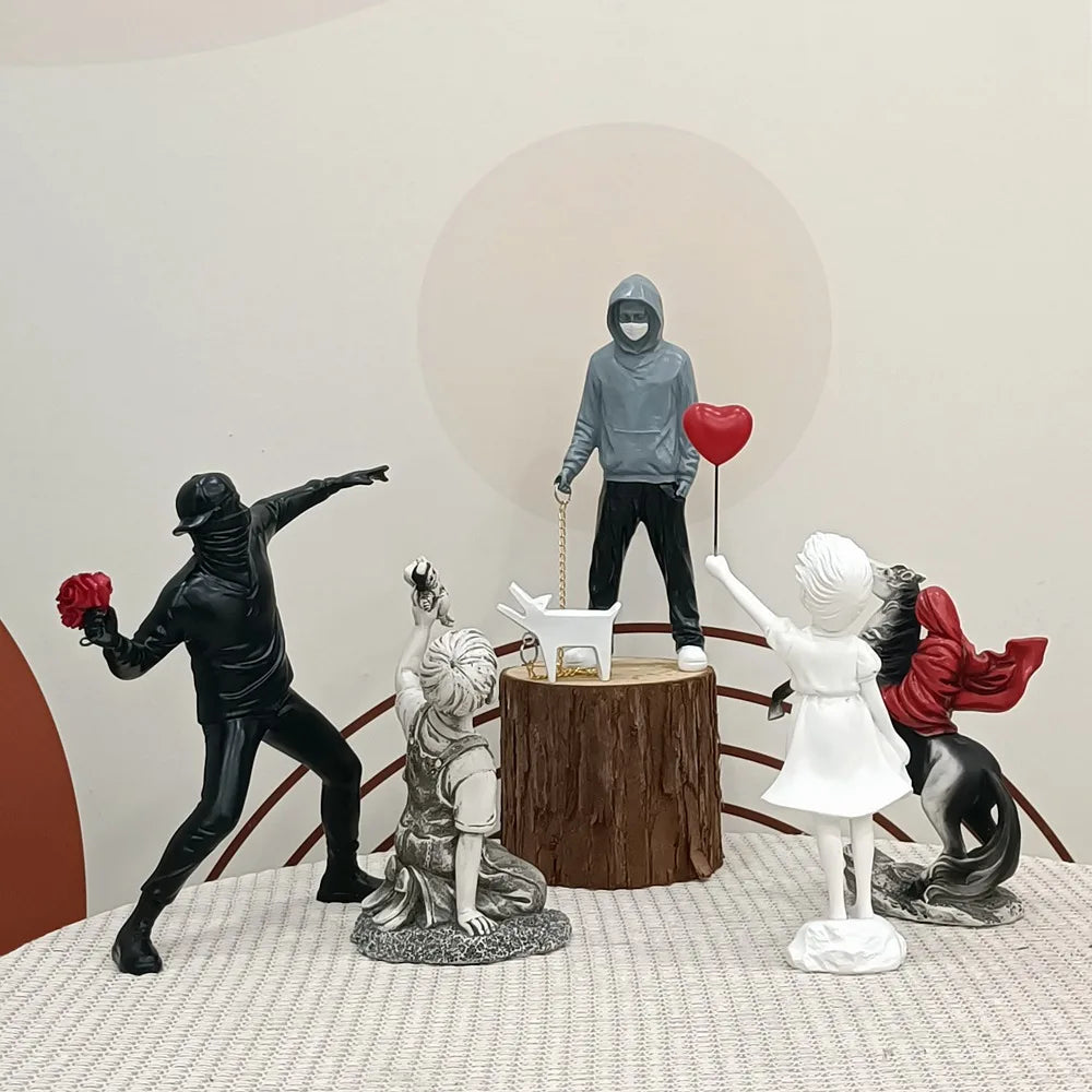 Banksy-Inspired Resin Sculptures: Flower Thrower and Balloon Girl, view 12