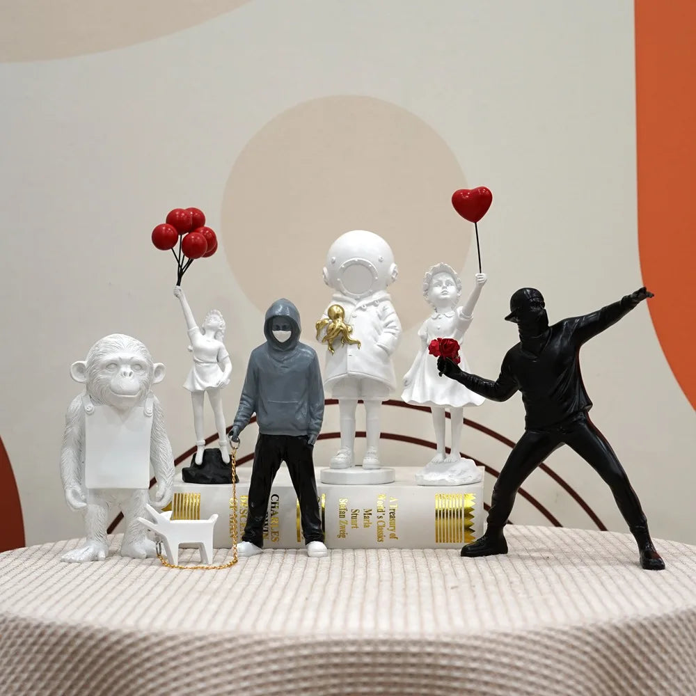 Banksy-Inspired Resin Sculptures: Flower Thrower and Balloon Girl, view 14