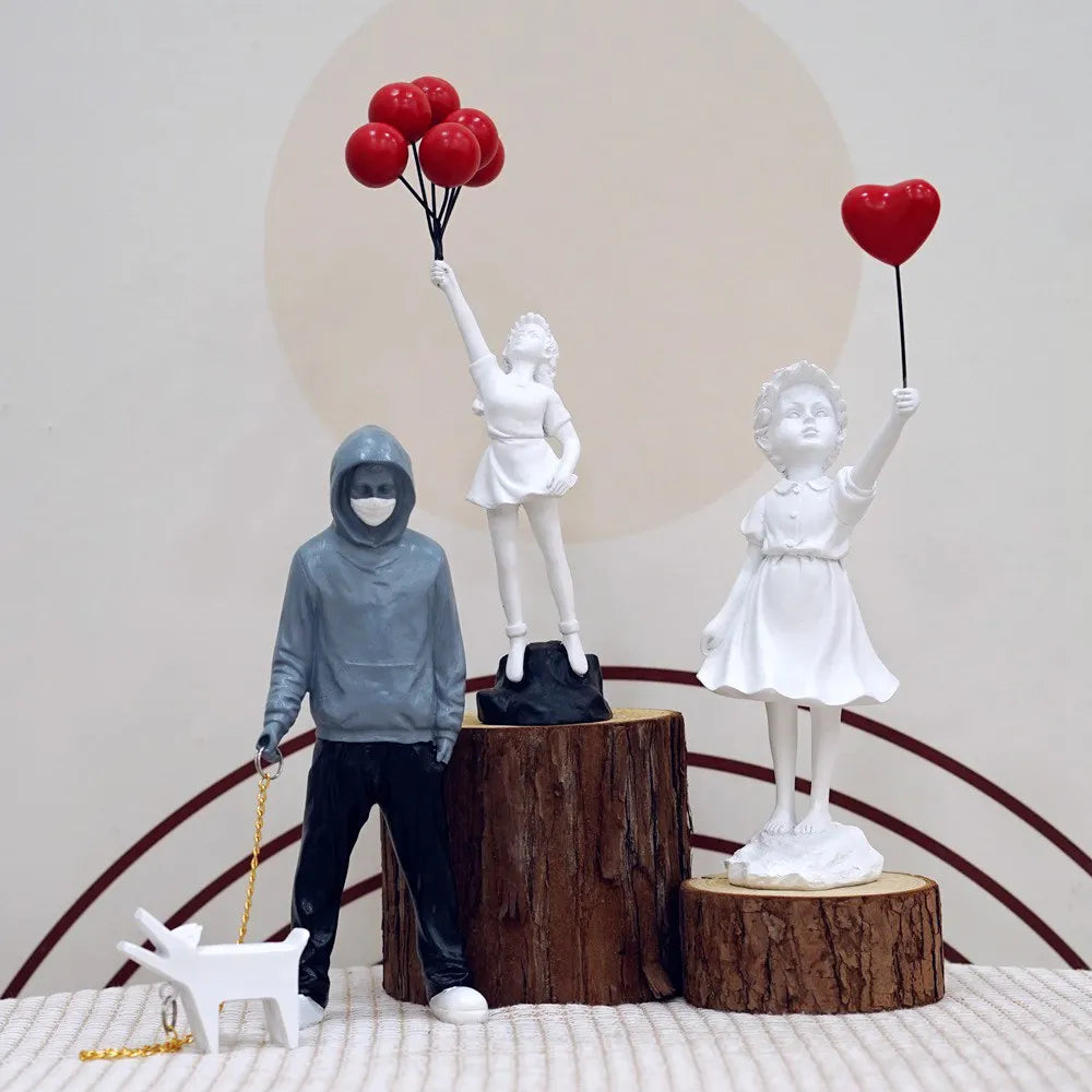 Banksy-Inspired Resin Sculptures: Flower Thrower and Balloon Girl, view 15