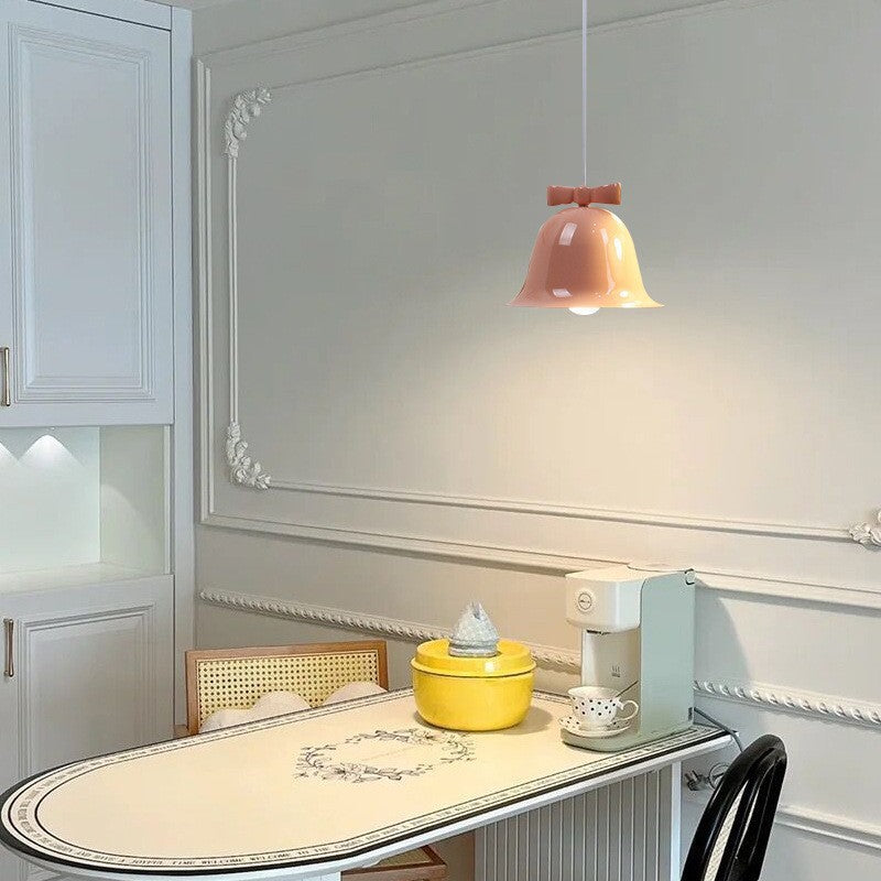 Bell-Shaped Ceramic Pendant Light with Decorative Bow Accent | High & Bury
