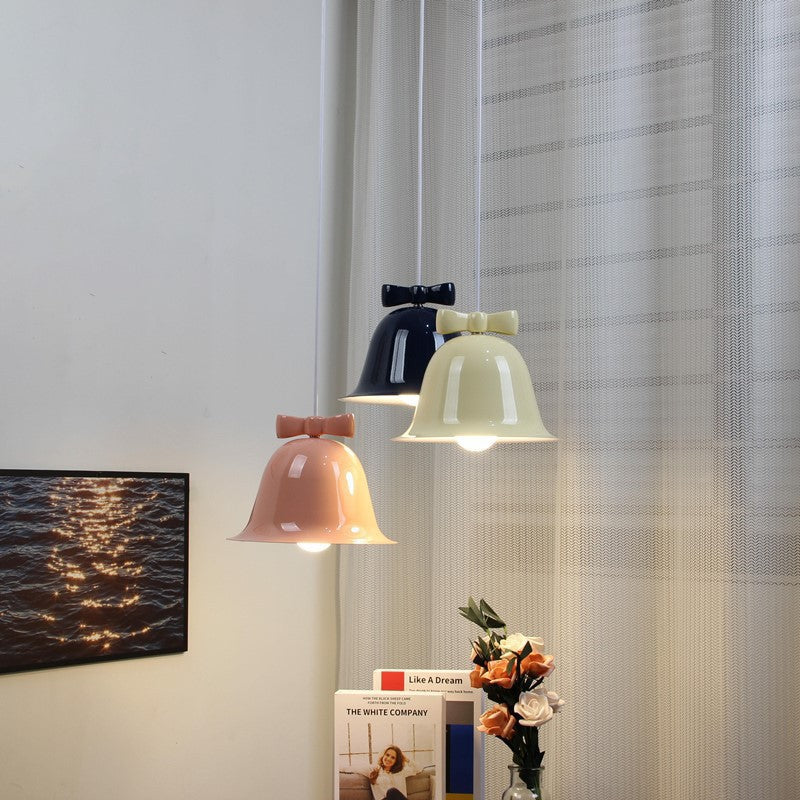 Bell-Shaped Glass Pendant Lamp with Decorative Bow Accent | High & Bury
