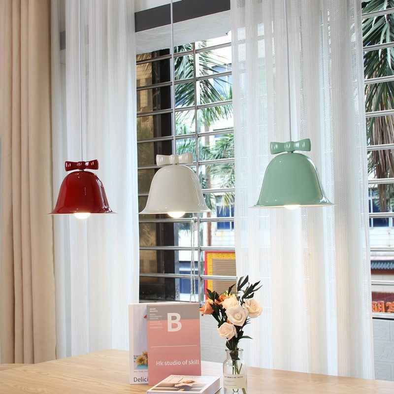 Bell-Shaped Glass Pendant Lamp with Decorative Bow Accent | High & Bury