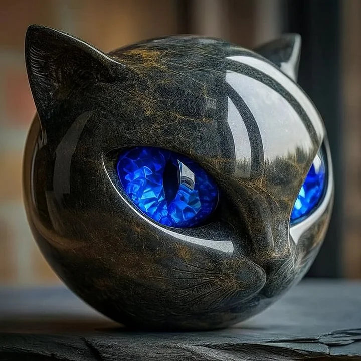 Black Cat Head Decorative Sculpture in Glossy Resin with Hypnotic Eyes, view 10