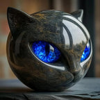 Black Cat Head Decorative Sculpture in Glossy Resin with Hypnotic Eyes, view 10