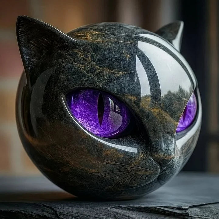 Black Cat Head Decorative Sculpture in Glossy Resin with Hypnotic Eyes, view 11