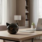 Black Cat Head Decorative Sculpture in Glossy Resin with Hypnotic Eyes, view 2