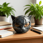 Black Cat Head Decorative Sculpture in Glossy Resin with Hypnotic Eyes, view 5