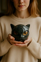 Black Cat Head Decorative Sculpture in Glossy Resin with Hypnotic Eyes, view 6