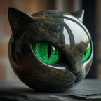 Black Cat Head Decorative Sculpture in Glossy Resin with Hypnotic Eyes, view 7