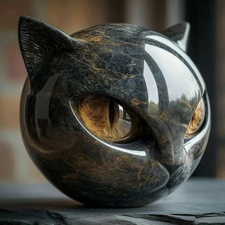 Black Cat Head Decorative Sculpture in Glossy Resin with Hypnotic Eyes, view 8