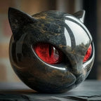 Black Cat Head Decorative Sculpture in Glossy Resin with Hypnotic Eyes, view 9