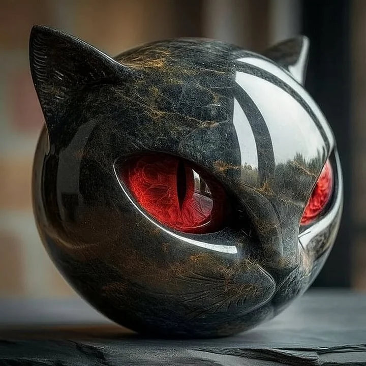 Black Cat Head Decorative Sculpture in Glossy Resin with Hypnotic Eyes, view 9