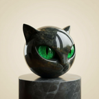 Black Cat Head Decorative Sculpture in Glossy Resin with Hypnotic Eyes