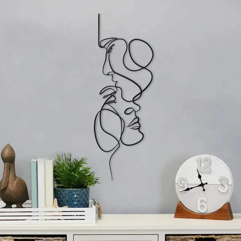 Black Steel Abstract Face Wall Art, 0.8 mm, 40 x 14 cm to 55 x 20 cm, view 3