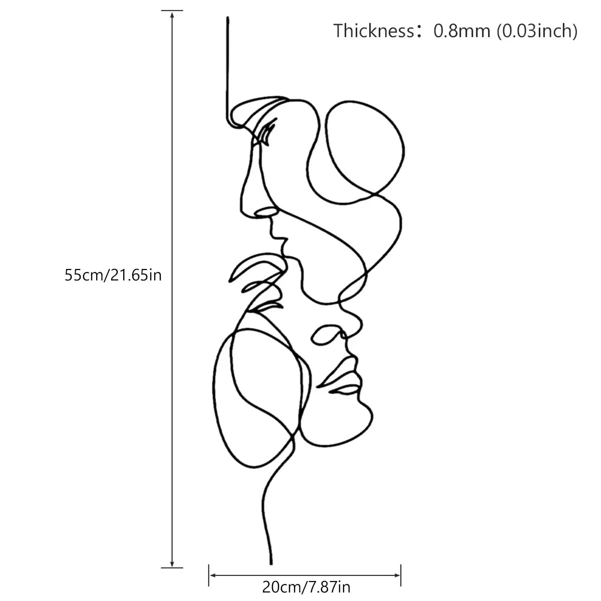 Black Steel Abstract Face Wall Art, 0.8 mm, 40 x 14 cm to 55 x 20 cm, view 9