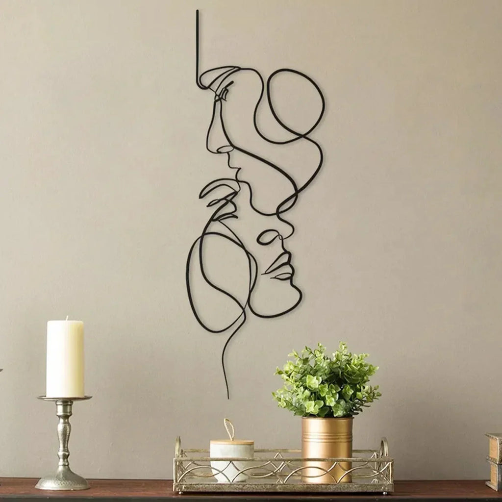 Black Steel Abstract Face Wall Art, 0.8 mm, 40 x 14 cm to 55 x 20 cm