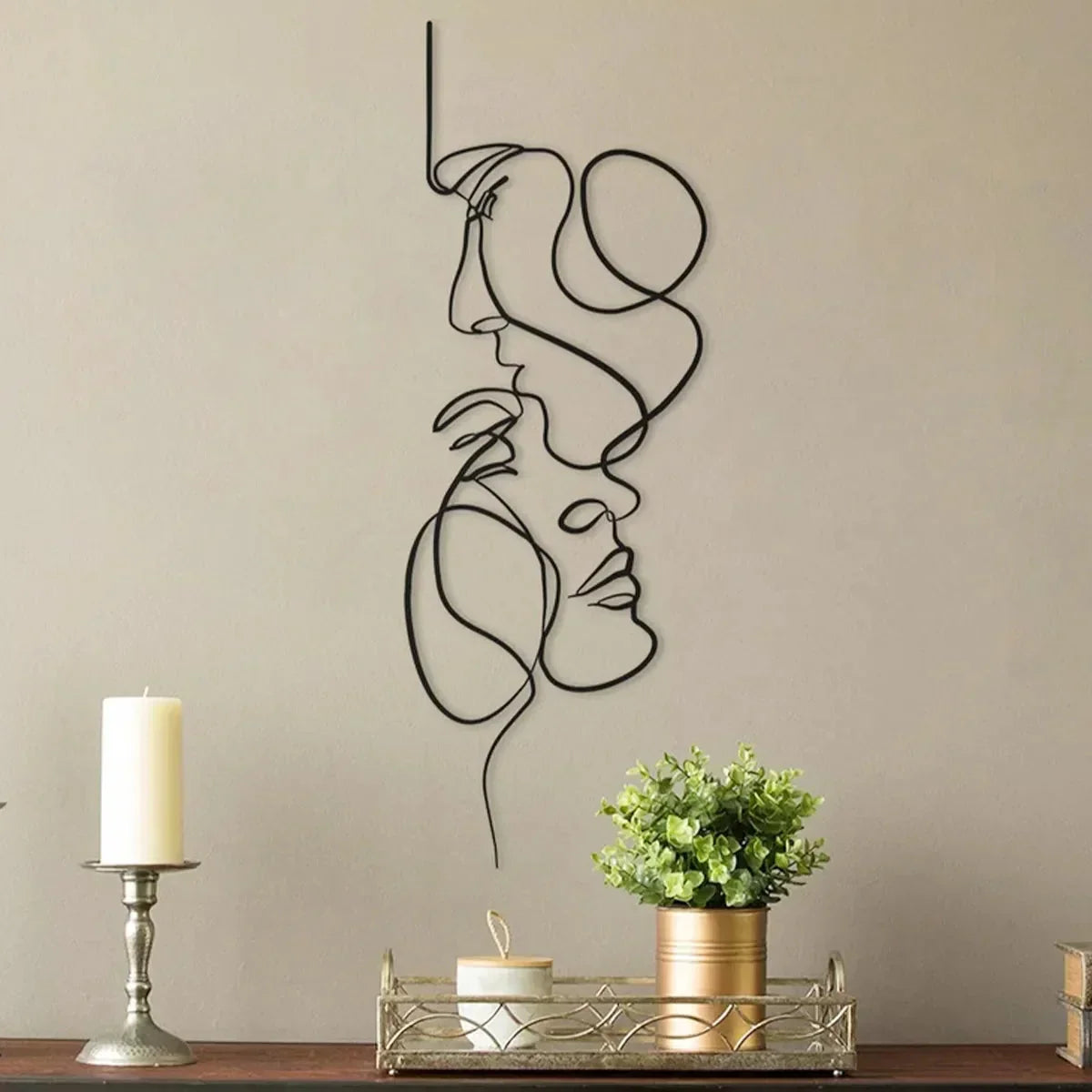 Black Steel Abstract Face Wall Art, 0.8 mm, 40 x 14 cm to 55 x 20 cm
