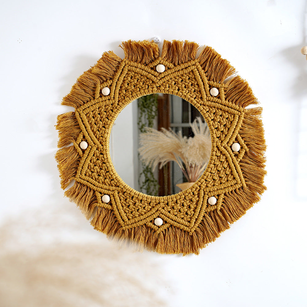 Bohemian Macrame Wall Mirror with Decorative Fringe | High & Bury