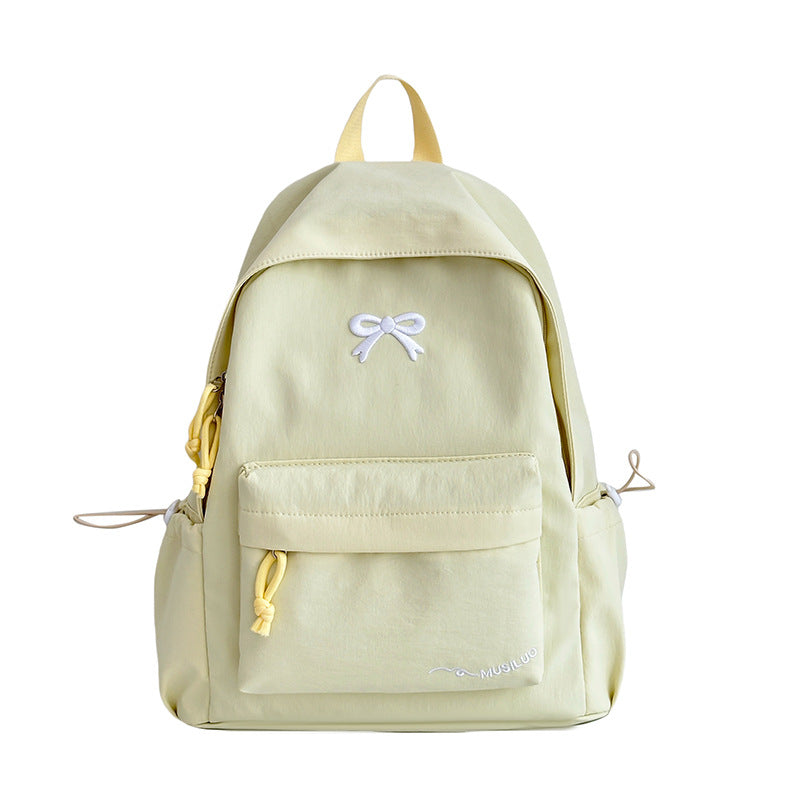 Bow-Embossed School Backpack with Padded Straps and Multiple Pockets, view 2