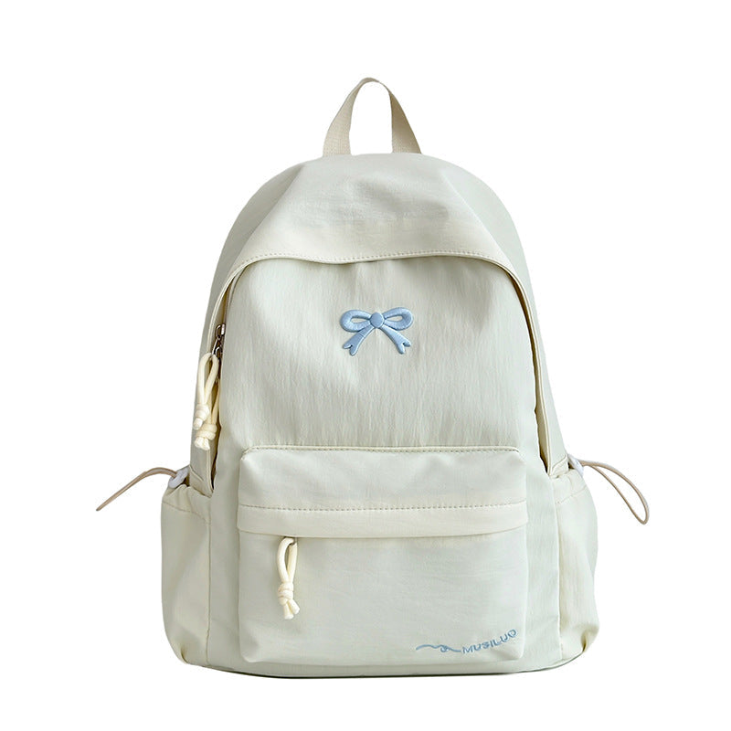 Bow-Embossed School Backpack with Padded Straps and Multiple Pockets, view 3
