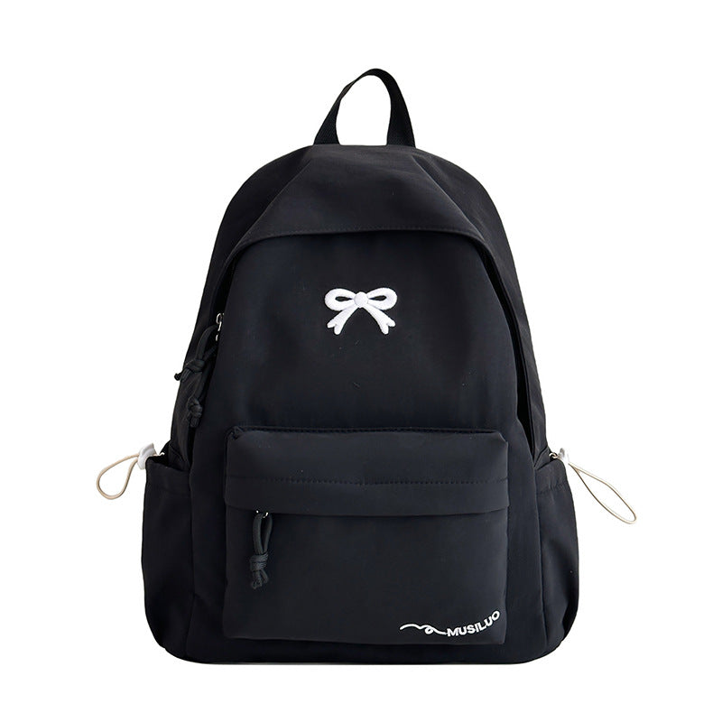 Bow-Embossed School Backpack with Padded Straps and Multiple Pockets, view 4