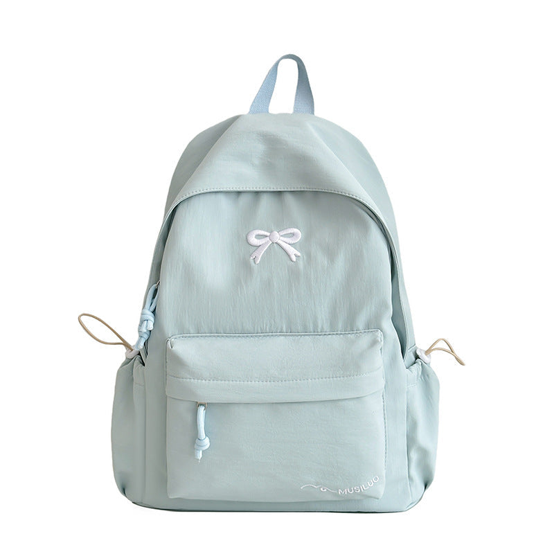Bow-Embossed School Backpack with Padded Straps and Multiple Pockets, view 5