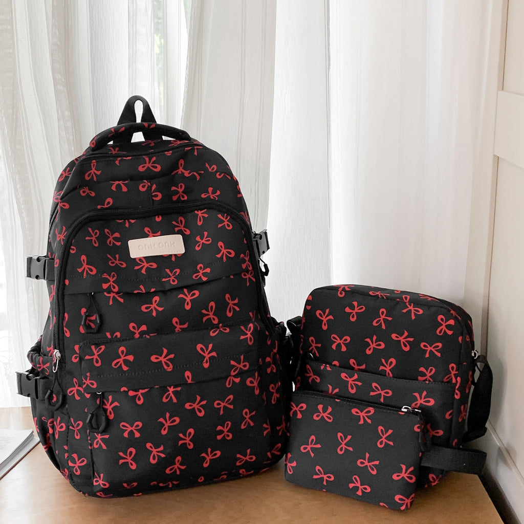 Bow Print Backpack with Padded Shoulder Straps and Multiple Pockets, view 3