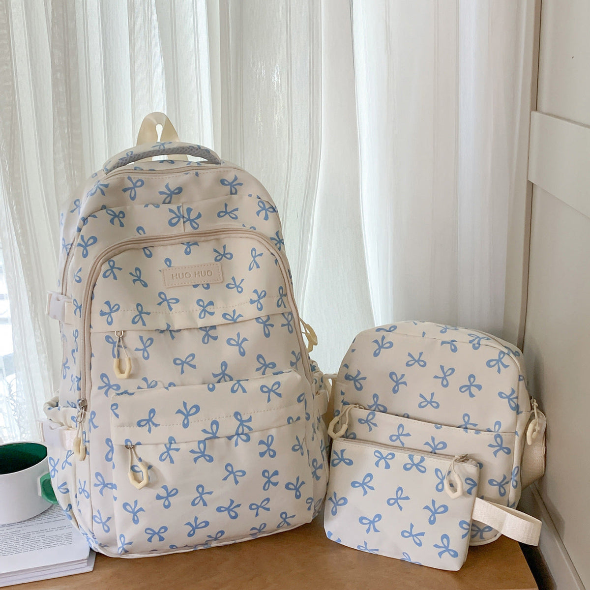 Bow Print Backpack with Padded Shoulder Straps and Multiple Pockets, view 4