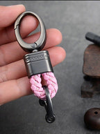 Braided Loop Keychain for Car Keys with Woven Pattern and Metal Ring, view 11